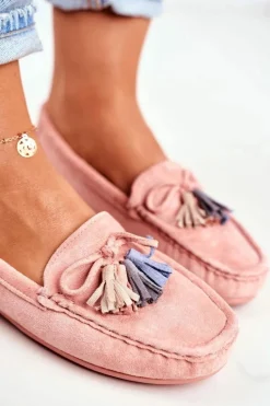 Mokasyny Damskie Zamszowe Modne Różowe Donna Mia