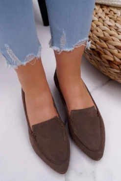 Mokasyny Damskie Zamszowe Skóra Loafery Cappuccino Homny