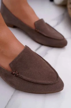 Mokasyny Damskie Zamszowe Skóra Loafery Cappuccino Homny