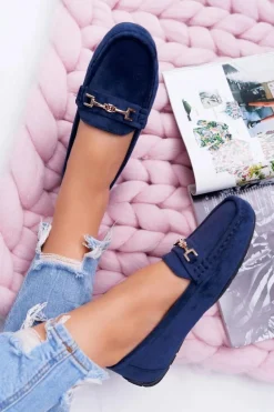 Mokasyny Damskie Zamszowe Comfort Granatowe Anzio