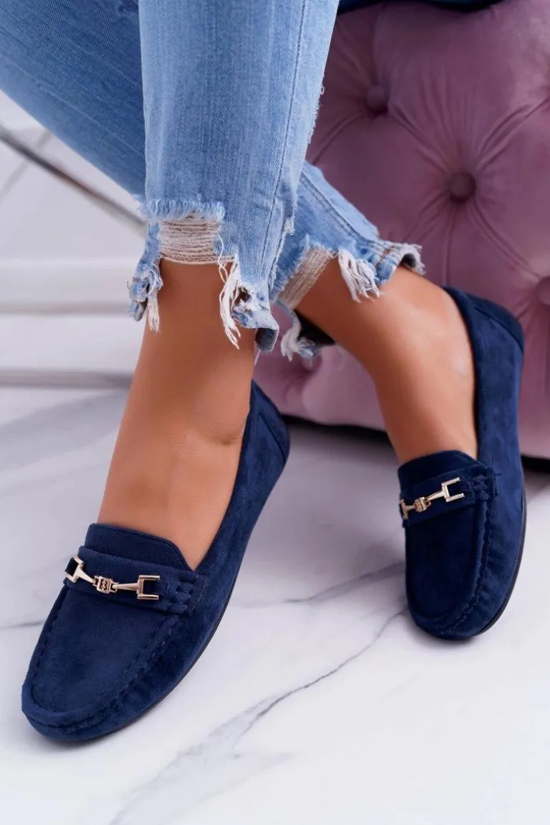 Mokasyny Damskie Zamszowe Comfort Granatowe Anzio