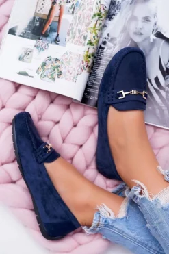 Mokasyny Damskie Zamszowe Comfort Granatowe Anzio