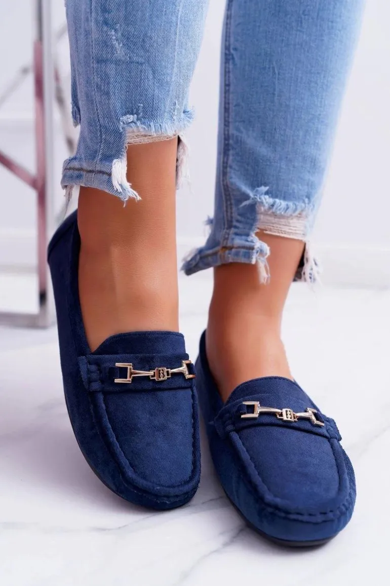 Mokasyny Damskie Zamszowe Comfort Granatowe Anzio