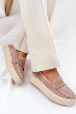 Mokasyny Damskie Zamszowe Na Platformie Vinceza 79535 Beżowe