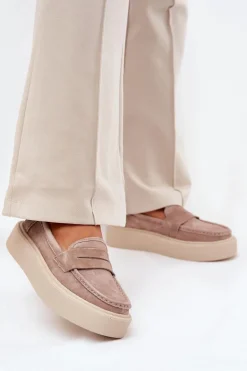 Mokasyny Damskie Zamszowe Na Platformie Vinceza 79535 Beżowe