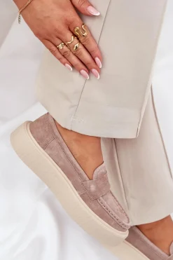 Mokasyny Damskie Zamszowe Na Platformie Vinceza 79535 Beżowe