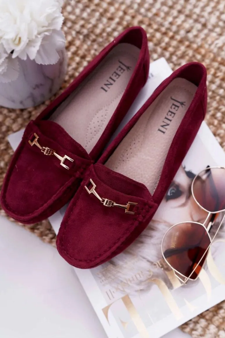 Mokasyny Damskie Zamszowe Comfort Bordowe Anzio