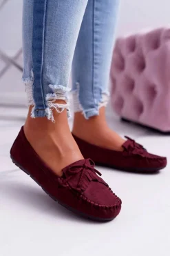 Mokasyny Damskie Zamszowe Bordowe Espanto