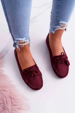 Mokasyny Damskie Zamszowe Bordowe Espanto