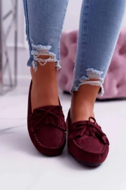 Mokasyny Damskie Zamszowe Bordowe Espanto