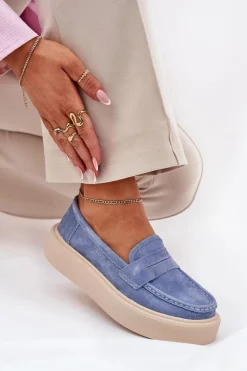 Mokasyny Damskie Zamszowe Na Platformie Vinceza 79535 Niebieskie