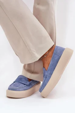 Mokasyny Damskie Zamszowe Na Platformie Vinceza 79535 Niebieskie