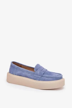 Mokasyny Damskie Zamszowe Na Platformie Vinceza 79535 Niebieskie