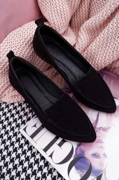 Mokasyny Damskie Zamszowe Skóra Loafery Czarne Homny