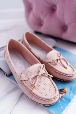 Mokasyny Damskie Zamszowe Beżowe Grella