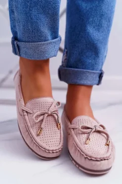 Mokasyny Damskie Zamszowe Beżowe Grella