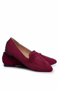 Mokasyny Damskie Zamszowe CH-1M6 Bordowe Laveria