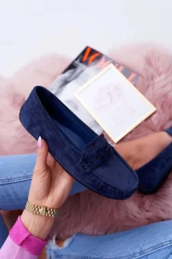 Mokasyny Damskie Zamszowe Granatowe Merlonte