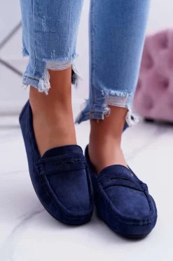 Mokasyny Damskie Zamszowe Granatowe Merlonte