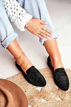 Mokasyny Damskie Zamszowe Sergio Leone MK734 Czarne Nebbi