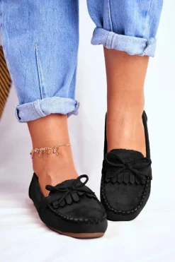 Mokasyny Damskie Zamszowe Czarne Velucci