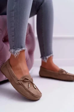 Mokasyny Damskie Zamszowe Komfortowe Khaki Buggy