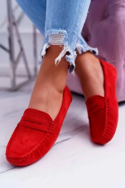 Mokasyny Damskie Zamszowe Czerwone Merlonte