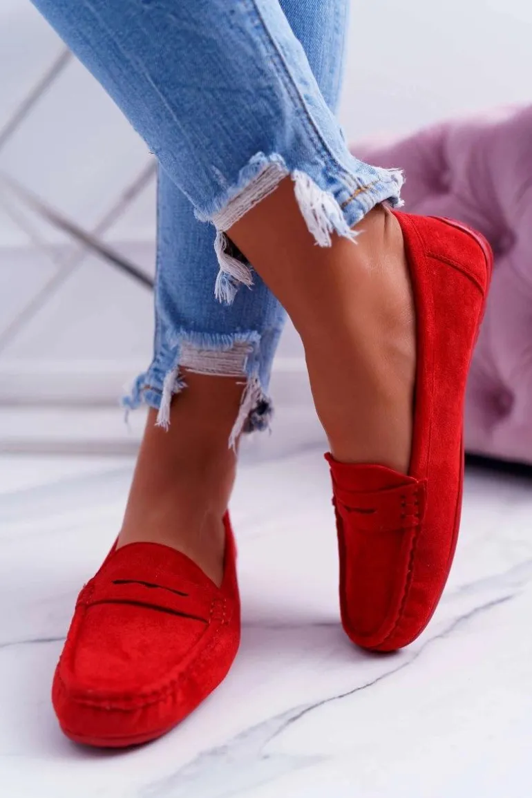 Mokasyny Damskie Zamszowe Czerwone Merlonte