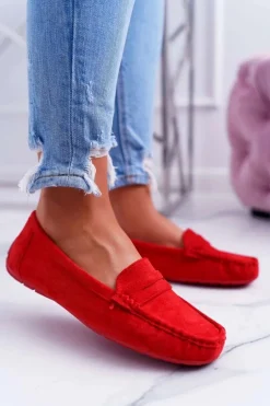 Mokasyny Damskie Zamszowe Czerwone Merlonte