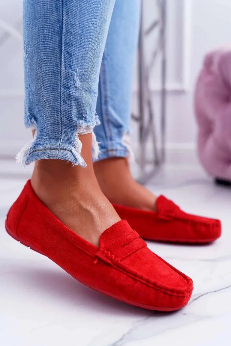 Mokasyny Damskie Zamszowe Czerwone Merlonte