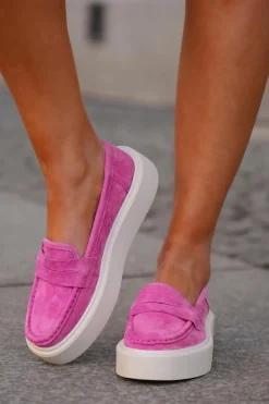 Mokasyny Damskie Zamszowe Na Platformie Vinceza 79535 Fuksja