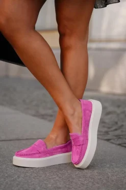 Mokasyny Damskie Zamszowe Na Platformie Vinceza 79535 Fuksja