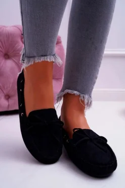 Mokasyny Damskie Zamszowe Czarne S.Barski Gustoben