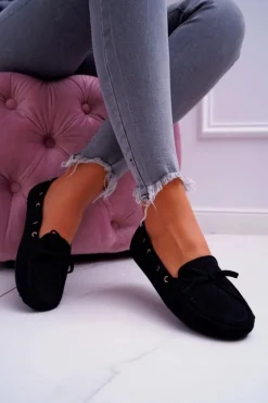 Mokasyny Damskie Zamszowe Czarne S.Barski Gustoben