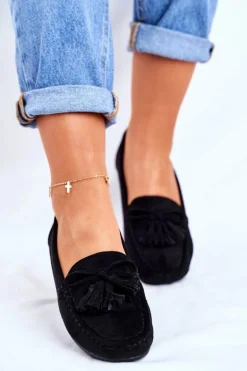 Mokasyny Damskie Zamszowe 20PB35-2003 Czarne Donna Mia