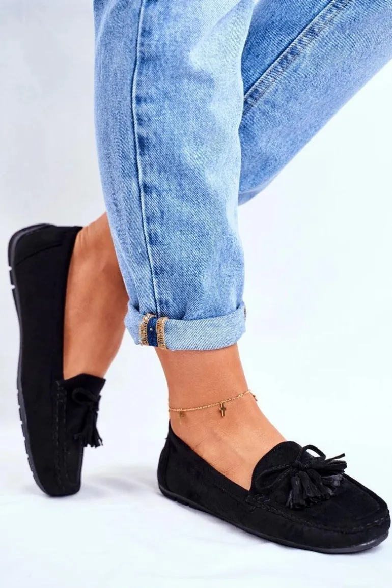 Mokasyny Damskie Zamszowe 20PB35-2003 Czarne Donna Mia