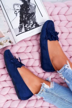 Mokasyny Damskie Zamszowe Granatowe Espanto