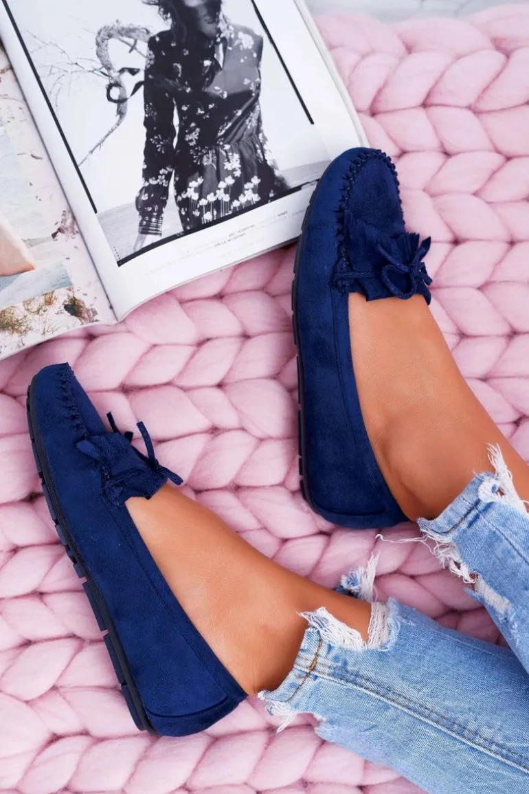 Mokasyny Damskie Zamszowe Granatowe Espanto