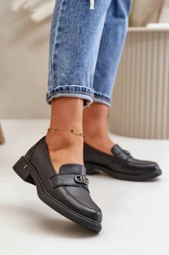 Mokasyny Damskie Ze Skóry Naturalnej Czarne Vinceza 58409