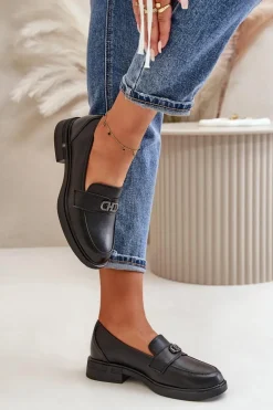Mokasyny Damskie Ze Skóry Naturalnej Czarne Vinceza 58409