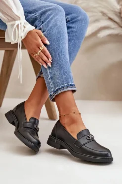 Mokasyny Damskie Ze Skóry Naturalnej Czarne Vinceza 58409