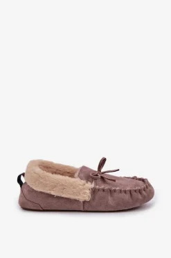 Mokasyny Kapcie Damskie Z Futerkiem Ciemnobeżowe Kleogoria