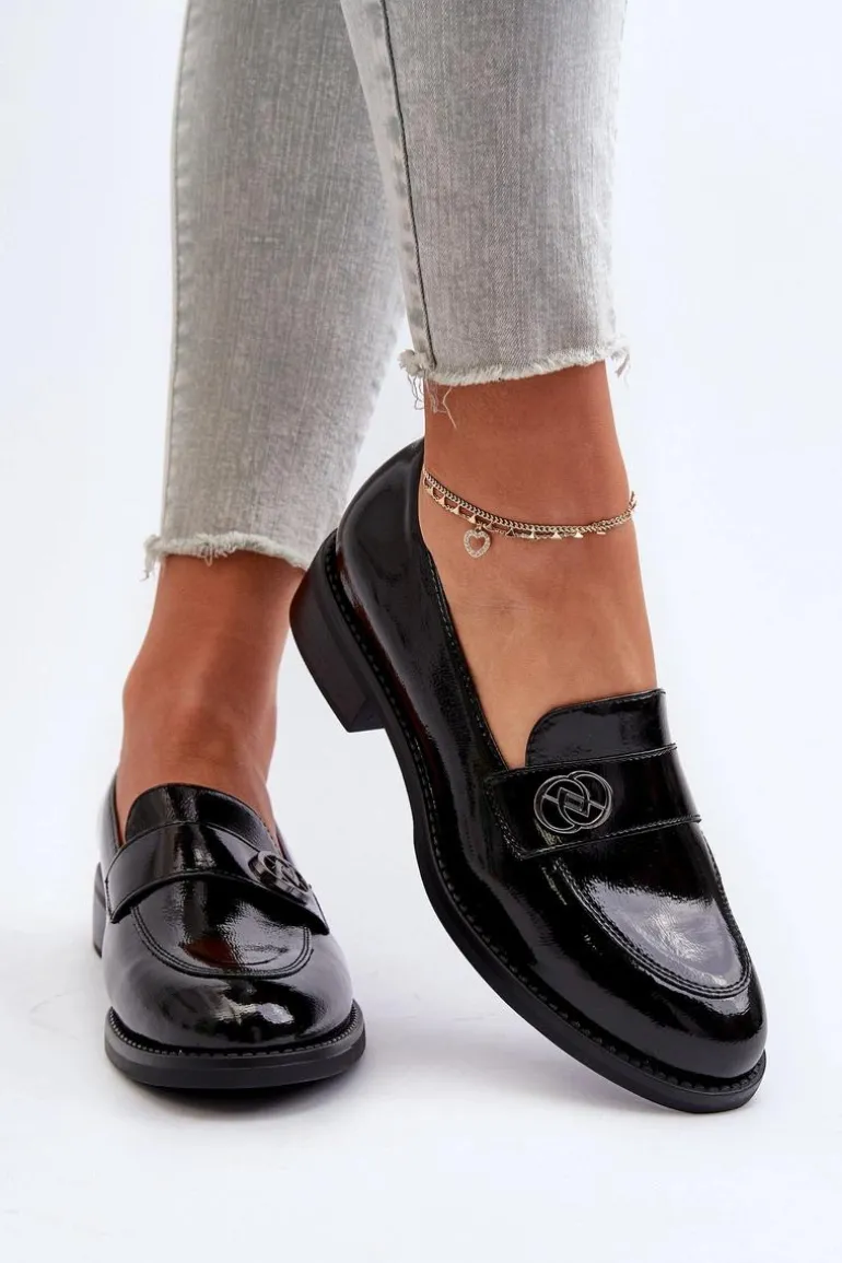 Mokasyny Lakierowane Damskie Czarne Dilhela