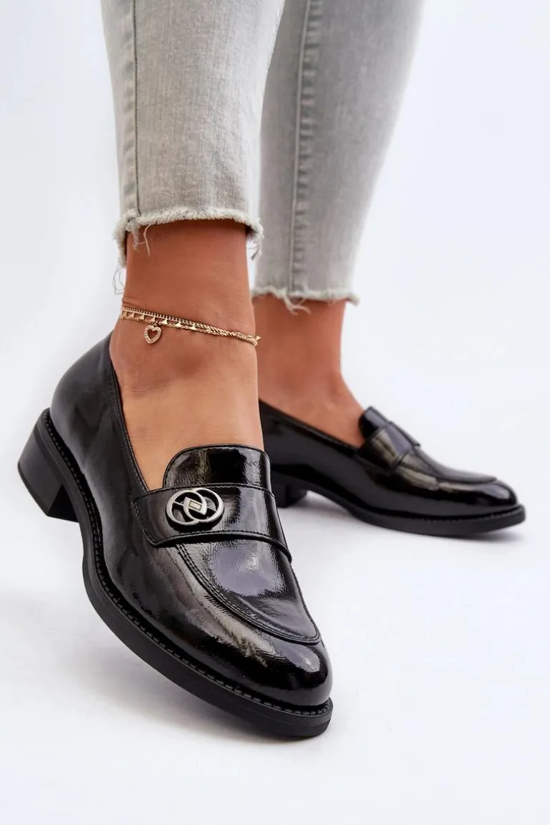 Mokasyny Lakierowane Damskie Czarne Dilhela