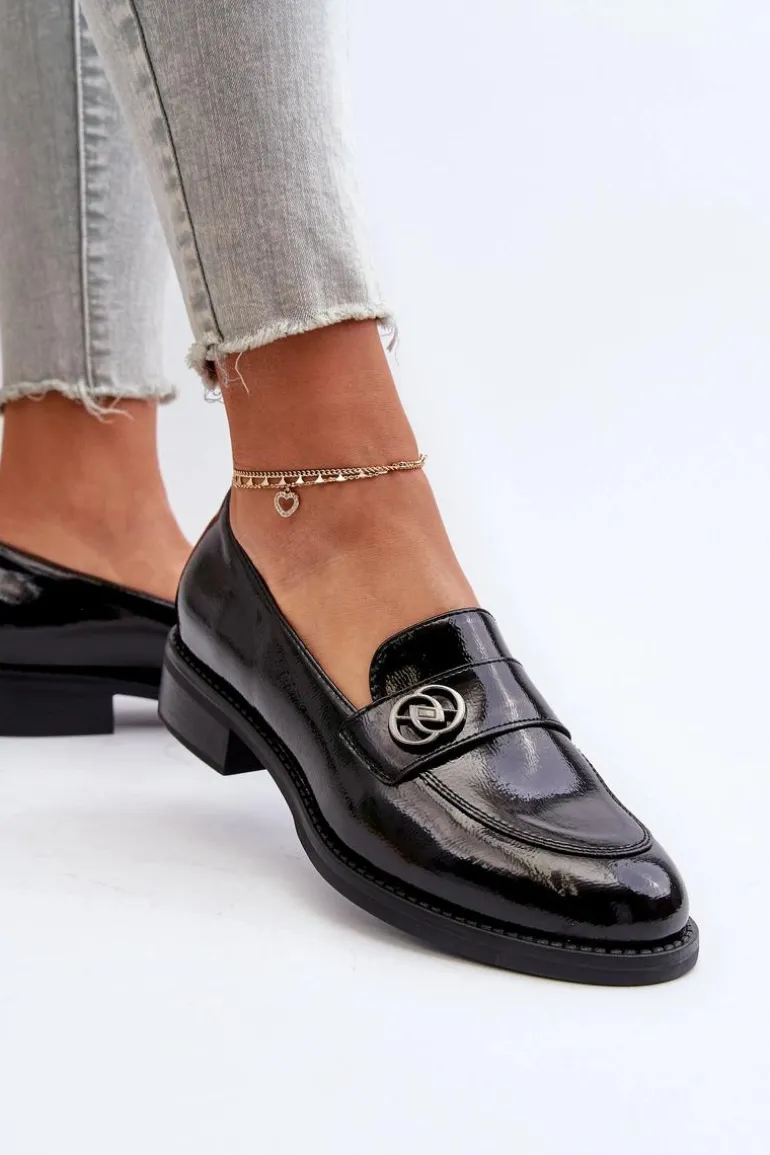 Mokasyny Lakierowane Damskie Czarne Dilhela