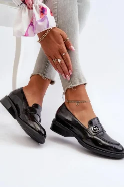 Mokasyny Lakierowane Damskie Czarne Dilhela