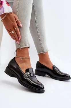 Mokasyny Lakierowane Damskie Czarne Dilhela