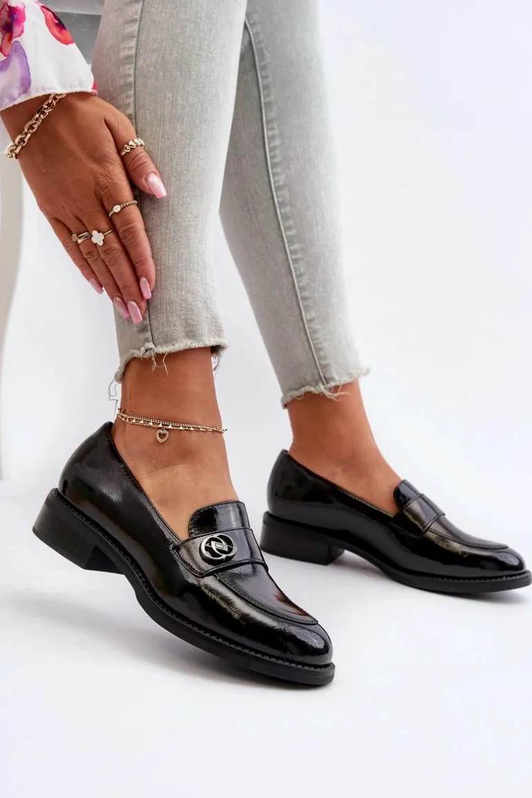 Mokasyny Lakierowane Damskie Czarne Dilhela