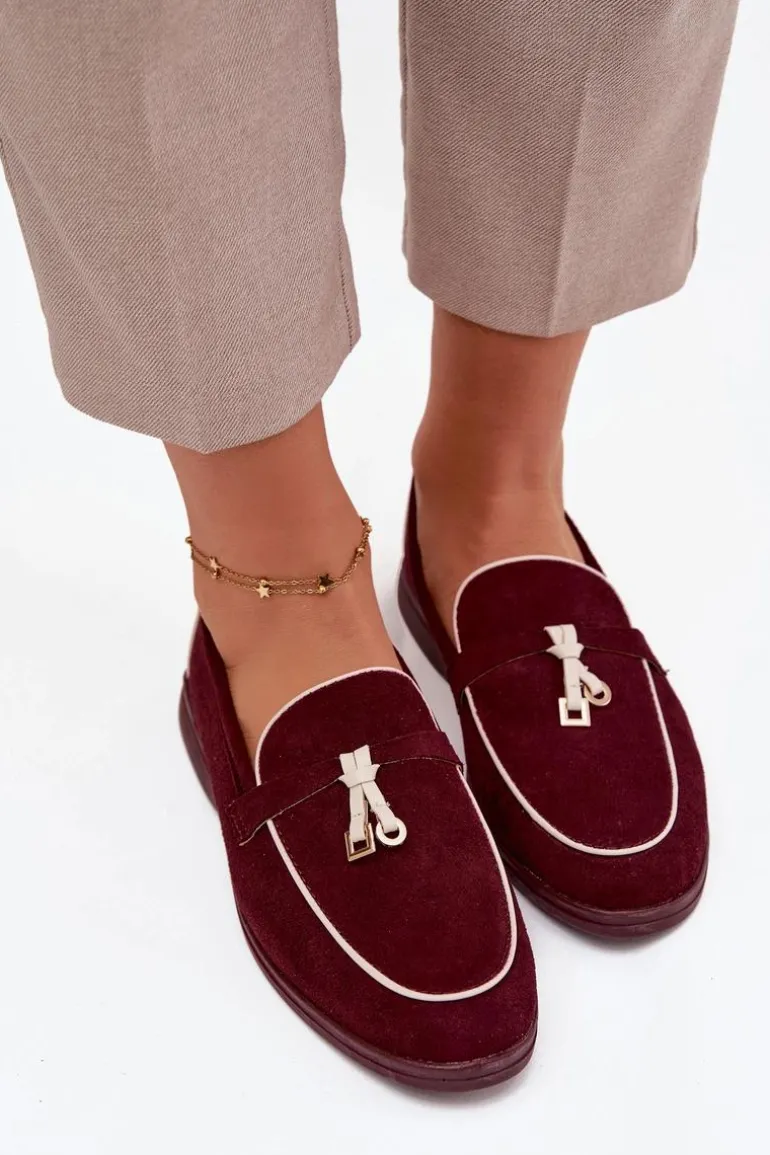 Mokasyny Loafersy Damskie Z Eko Zamszu Bordowe Darwen