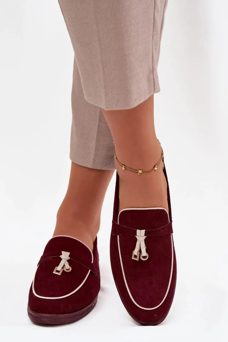 Mokasyny Loafersy Damskie Z Eko Zamszu Bordowe Darwen